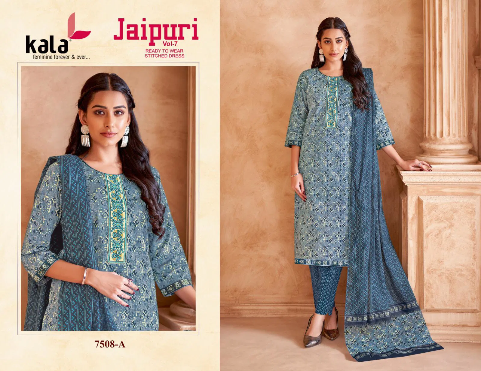 Jaipuri Vol 7 By Kala Printed Cotton Embroidery Dress Material Orders In India